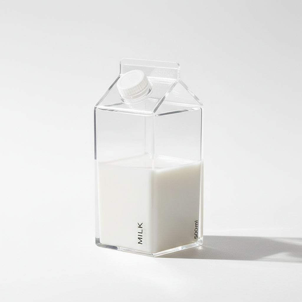 Bouteille style carton de lait en acrylique transparent 500ml pour réfrigérateur