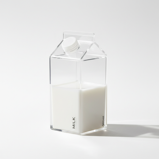 Bouteille style carton de lait en acrylique transparent 500ml pour réfrigérateur